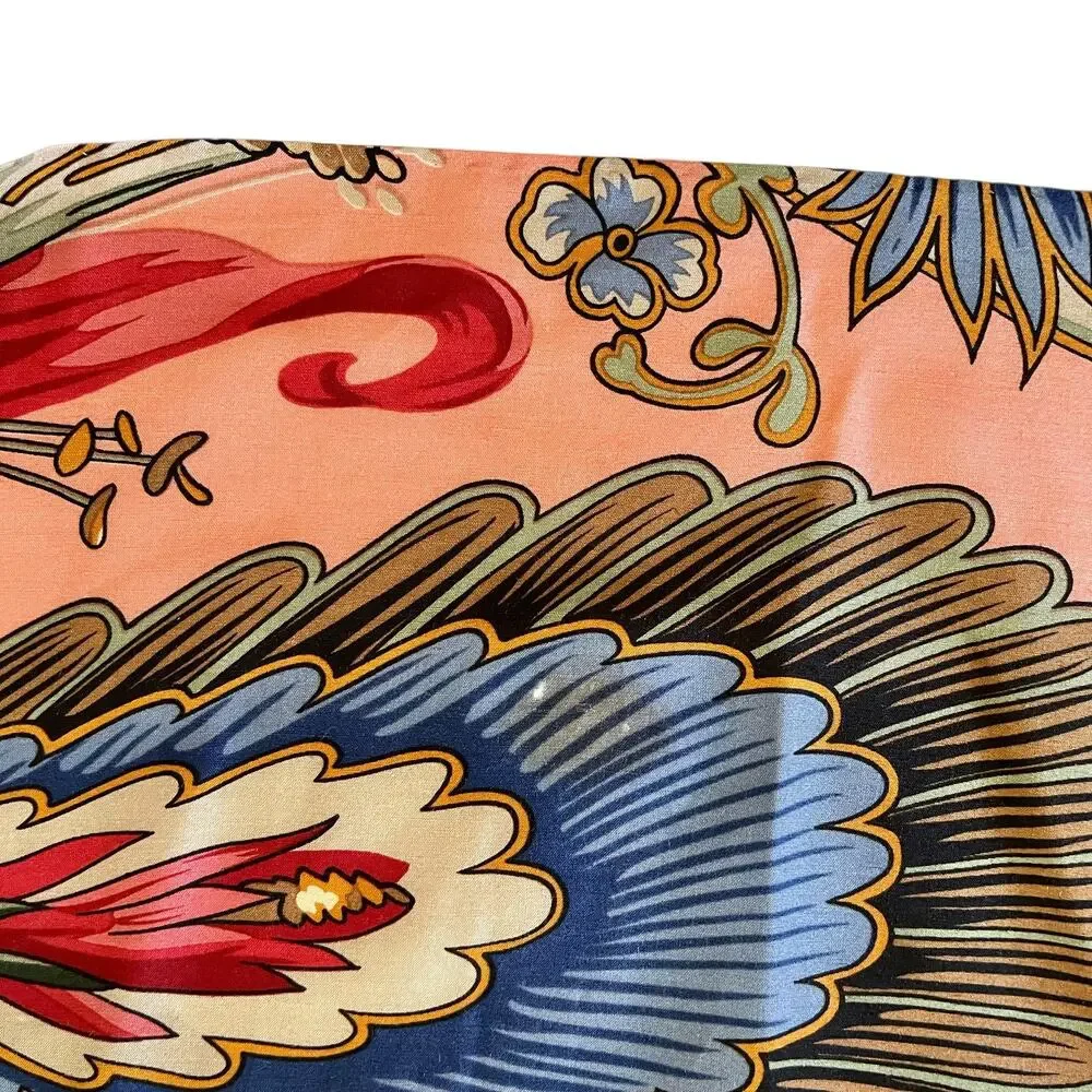 Vintage Ralph Lauren Colorful Feather Floral Paisley Cotton Square Scarf